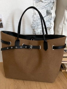 Women's Large Capacity Fabric Tote Bag Casual Fashion Shoulder Handbag With Belt Buckle Decor For Daily Commute Travel