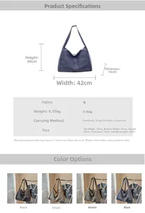 Detailed view of large capacity tote bag with dimensions 42cm width and 30cm height