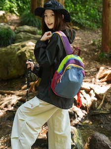 Nylon Color Block Outdoor Backpack Lightweight Waterproof Hiking Travel Bag Casual Daypack For University Student Women Men