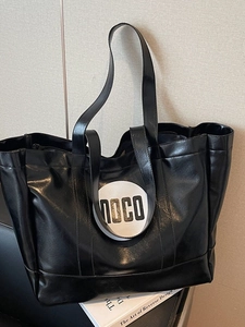 Women Large Capacity Urban Commuter PU Leather Tote Bag Glossy Handbag With Letter Print Shoulder Bag Office Travel Shopping Bag
