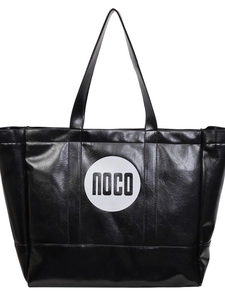 Large black PU leather tote bag with white circular NOCO logo on a clean white background