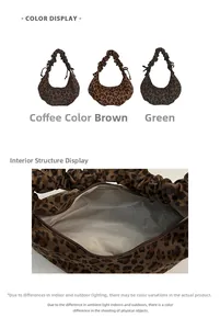 Detailed view of leopard print tote featuring ruffled handle and secure zipper closure