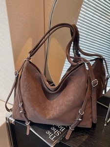 Vintage Large Capacity Tote Bag For Women PU Leather Shoulder Bag Retro Hobo Bag With Adjustable Strap Commuting Handbag