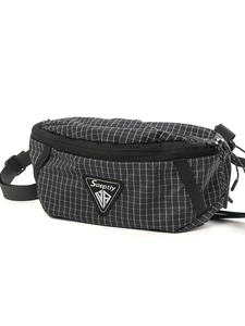 Black checkered crossbody bag for men and women with adjustable nylon strap and logo