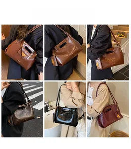 Multiple views showing fashion shoulder bag worn in various casual and commute settings