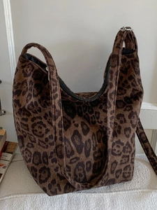 Vintage Leopard Print Faux Suede Shoulder Bag Large Capacity Tote Bag For Women Minimalist Hobo Handbag Fashion Daily Purse