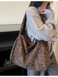 Large leopard print suede hobo bag with wide shoulder strap for autumn and winter styles