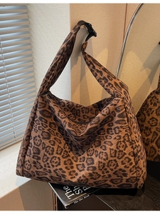 Large vintage leopard print suede tote bag with adjustable wide shoulder strap for women