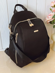 Lightweight black oxford fabric backpack for women with high-capacity storage and gold zippers