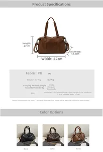 Detailed technical diagram of large capacity PU travel tote bag with exact dimensions
