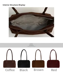 Detail view of large shoulder bag interior lining and four color options display
