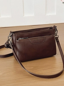 Women Retro PU Leather Small Square Crossbody Bag Minimalist Stitching Solid Color Shoulder Bag For Commuting Daily Work