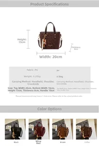 Detailed size chart for the retro leopard print PU bucket bag with dimensions in centimeters