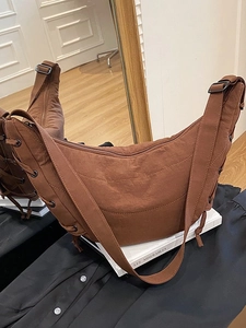 Women Large Capacity Fabric Hobo Bag Simple Solid Color Crescent Shoulder Bag With Drawstring Detail Casual Crossbody Bag