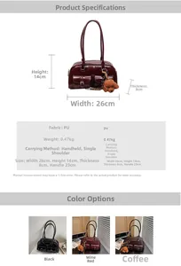 Detailed size chart and specifications for vintage PU bowling bag with bear pendant