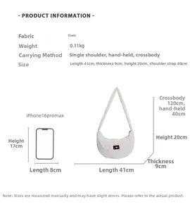 Quilted white dumpling bag detail showing lightweight fabric and exact size dimensions