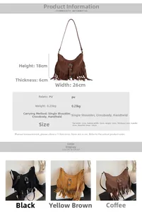 Specifiche dettagliate delle dimensioni per la borsa a sella vintage con frange e nappe
