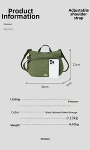 Detailed size chart and specifications for the green quilted nylon crossbody pillow bag