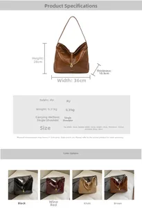 Dimensions détaillées du grand sac cabas vintage en cuir PU avec boucle à bille métal