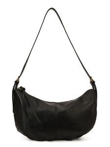 Minimalist black crescent leather shoulder bag with adjustable strap and tassel zipper