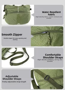 Detail view of water-resistant green plaid fabric with high-density straps and dual zippers