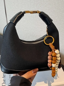 Sac à Bandoulière Hobo Vintage en Cuir PU pour Femmes Sac Croissant avec Breloque Perlée Design de Couture Sac à Épaule Quotidien