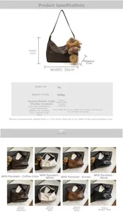 Spécifications détaillées de taille pour un grand sac cabas en similicuir avec pompon
