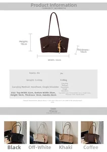 Detailed size chart for minimalist PU leather tote bag with height and width measurements