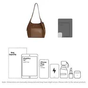 Detail showing high-capacity suede tote bag fitting an 11-inch iPad Pro and smartphone