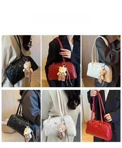 Quilted crossbody bag in three colors featuring a cute fashion plush bear charm