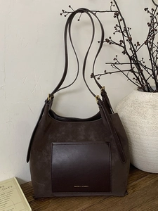 Large Capacity Women Retro Suede Texture Tote Bag PU Leather Patchwork Shoulder Bag For Work Travel Minimalist Commuter Handbag