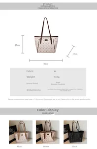 Tableau des tailles avec dimensions et couleurs pour le grand sac fourre-tout en PU