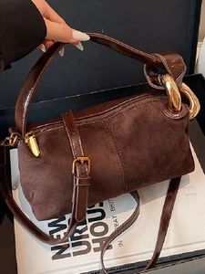 Women Retro Suede Texture PU Shoulder Bag Fashion Light Luxury Crossbody Bag With Large Gold Chain Handbag For Everyday