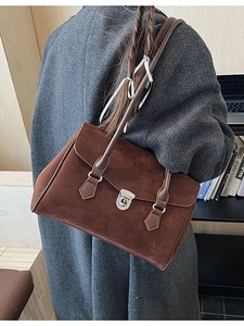 British style retro matte brown underarm bag for women with silver metal buckle