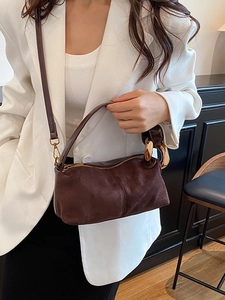 Vintage dark brown matte shoulder bag with gold chain handle and slim crossbody strap