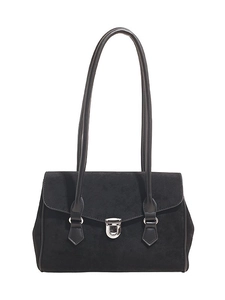 Vintage black matte shoulder bag with silver turn-lock clasp and minimalist design
