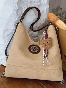 Grand Sac Fourre-tout pour Femme en Similicuir Givré Sac à Dos Convertible Vintage Sac à Bandoulière avec Ours en Peluche