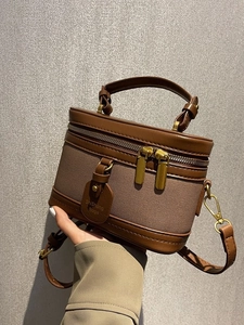 Sac Seau Rétro Femme en Toile et Cuir PU avec Surpiqûres Mode Couleur Contrastée Petit Sac à Main avec Poignée et Bandoulière Réglable