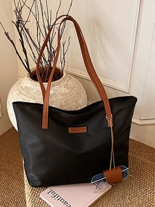 Borsa Tote Donna Grande Capacità Finiture in Pelle PU Tessuto Oxford Borsa a Spalla Moda Minimalista Pendolare