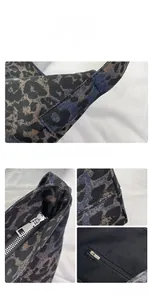 Macro shot of silver zipper closure and thick leopard print jacquard fabric texture