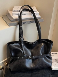 Vintage Große Kapazität PU Leder Tote Bag Für Damen Retro Motorrad Stil Unterarm Schultertasche Pendler Reißverschluss Büro Handtasche