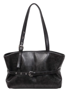 Retro schwarze Hobo-Tasche aus Kunstleder mit verstellbaren Trägern und Gürteldetails