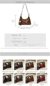 Size guide for PU leather shoulder bag with dimensions, weight and color options chart