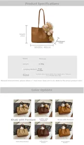 Detaillierte Größenangaben für große PU-Leder Shopper Tasche mit Löwen-Plüschanhänger