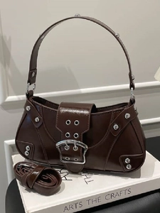 Sac Sous l'Aisselle en Cuir PU Vintage Punk Pour Femmes Rivets Grande Boucle Sac à Bandoulière Mode Y2K Sac à Main