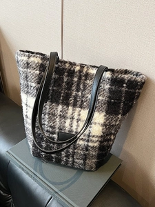Borsa a Secchiello in Peluche con Stampa Leopardata Vintage da Donna Moda Griglia a Contrasto Borsa a Tracolla in Pelliccia Sintetica