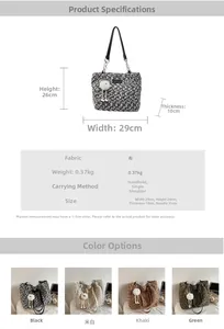 Detail specifications of the woven tote bag with size chart and four color options