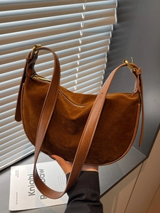 Women Retro Suede Texture Hobo Bag Crescent Shoulder Crossbody Bag With Adjustable Strap PU Leather Dumpling Bag Solid Color Casual Handbag