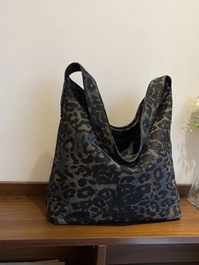 Large leopard print tote bag with wide shoulder strap for autumn winter commute style