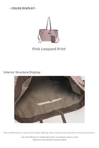 Détail intérieur du cabas léopard rose avec doublure rayée et fermeture magnétique